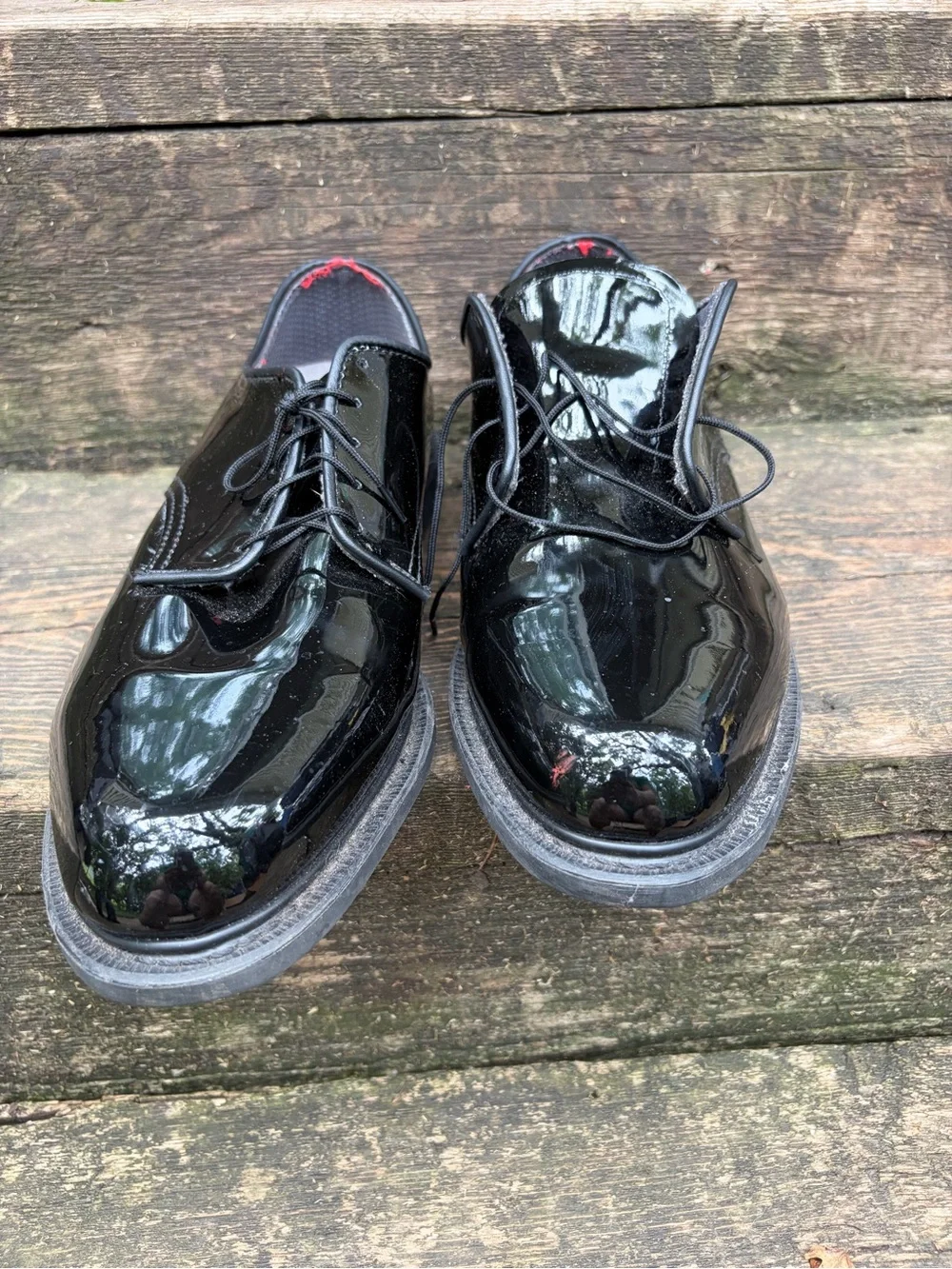 Vibram Men's Gloss Black Patent Leather Derby Shoes - Toe Scuff